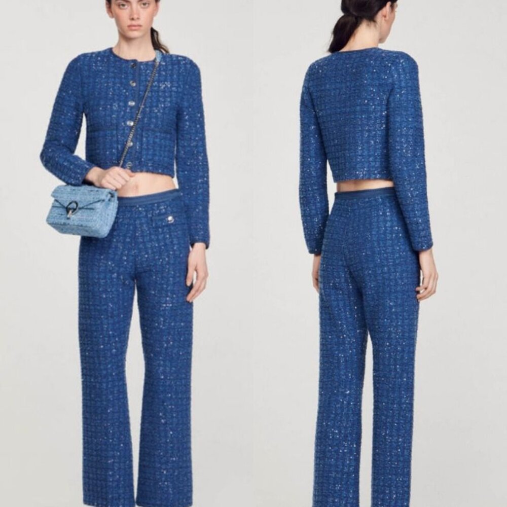 NWT Sandro Decorative knit coatigan and trousers